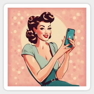 Fashionable Retro Phone Vintage Vibe Mobile Pin Up Art Sticker